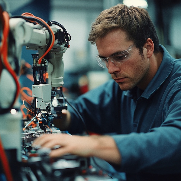 een man die geconcentreerd bezig is met een machine